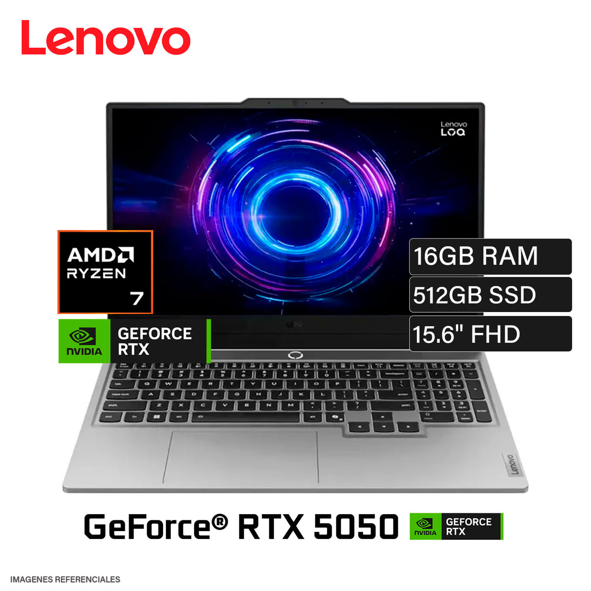 Laptop Lenovo LOQ 15AHP10 Ryzen 7 250 Ram 16GB Disco 512GB SSD NVIDIA RTX 5050 8GB 15.6″ FHD FreeDOS (83JG007VLM)