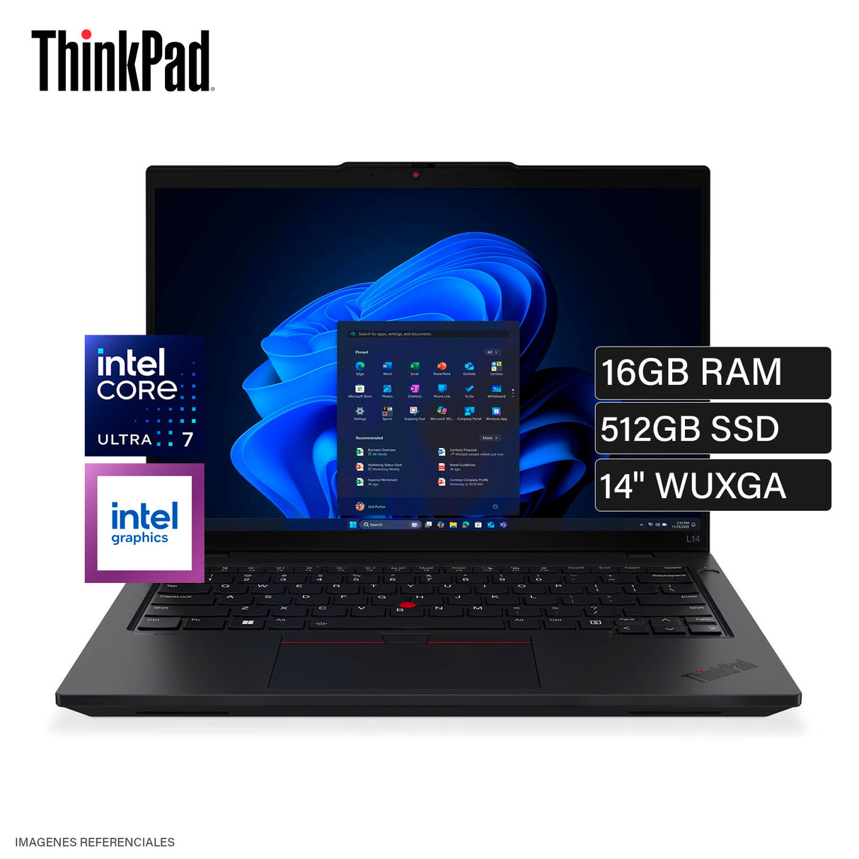 Laptop Lenovo ThinkPad L14 Gen 6 Intel Core Ultra 7 255U RAM 16GB Disco 512GB SSD 14″ WUXGA Windows 11 Pro (21S7000XLM)
