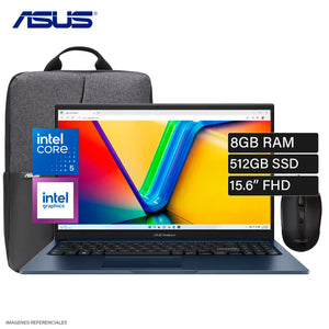 Laptop ASUS Vivobook 15 X1504VA-BQ5699 Intel Core 5 120U Ram 8GB Disco 512GB SSD 15.6" FHD FreeDOS (90NB13Y1-M03NU0) Incluye Mouse y Mochila