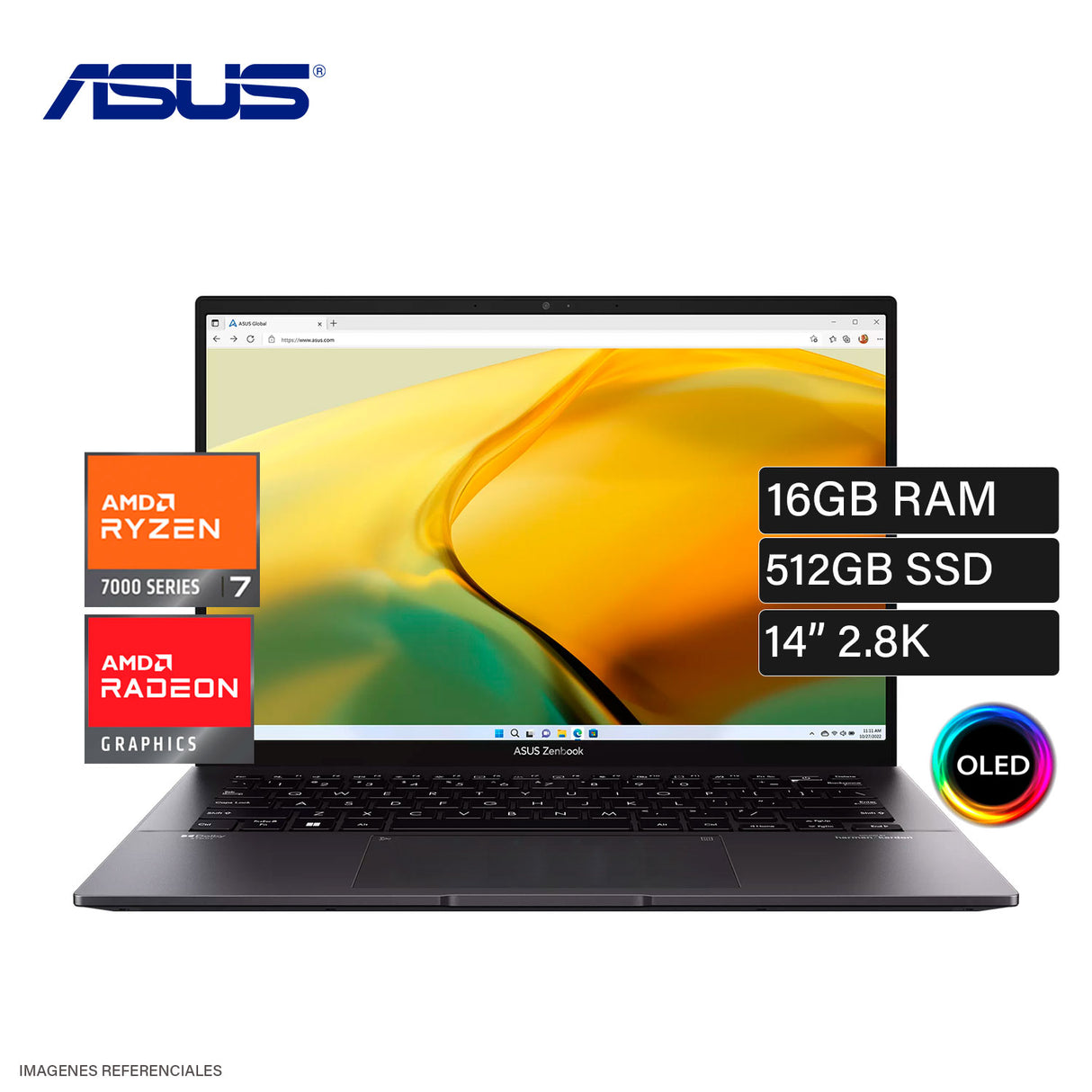 Laptop ASUS Zenbook 14 OLED UM3402YA AMD Ryzen 7 7730U Ram 16GB Disco 512GB SSD 14″ 2.8K OLED Windows 11 OPEN BOX