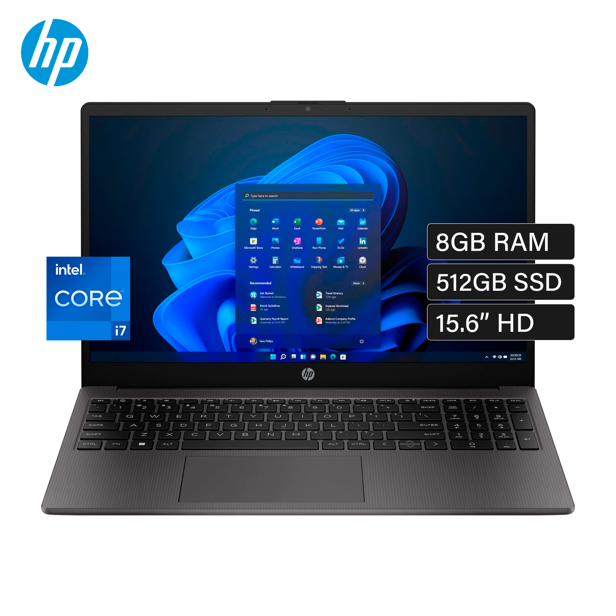 Laptop HP 250 G10 Intel Core i7 1355U RAM 8GB Disco 512GB SSD 15.6" HD FreeDos