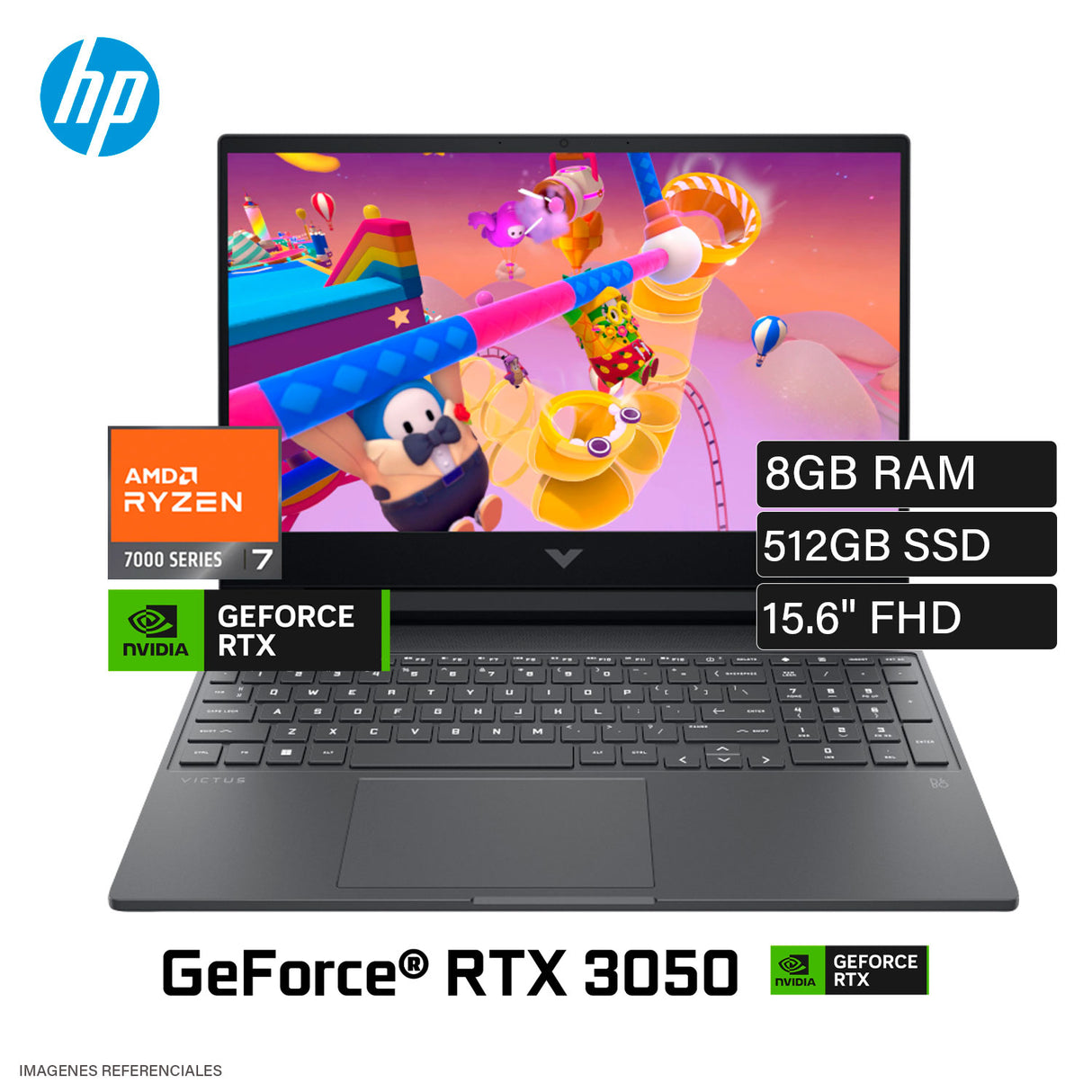 Laptop HP Victus 15-FB3018LA Ryzen 7 7445HS Ram 8GB Disco 512GB SSD NVIDIA RTX 3050 4GB 15.6" FHD Windows 11 (BT4F5LA)