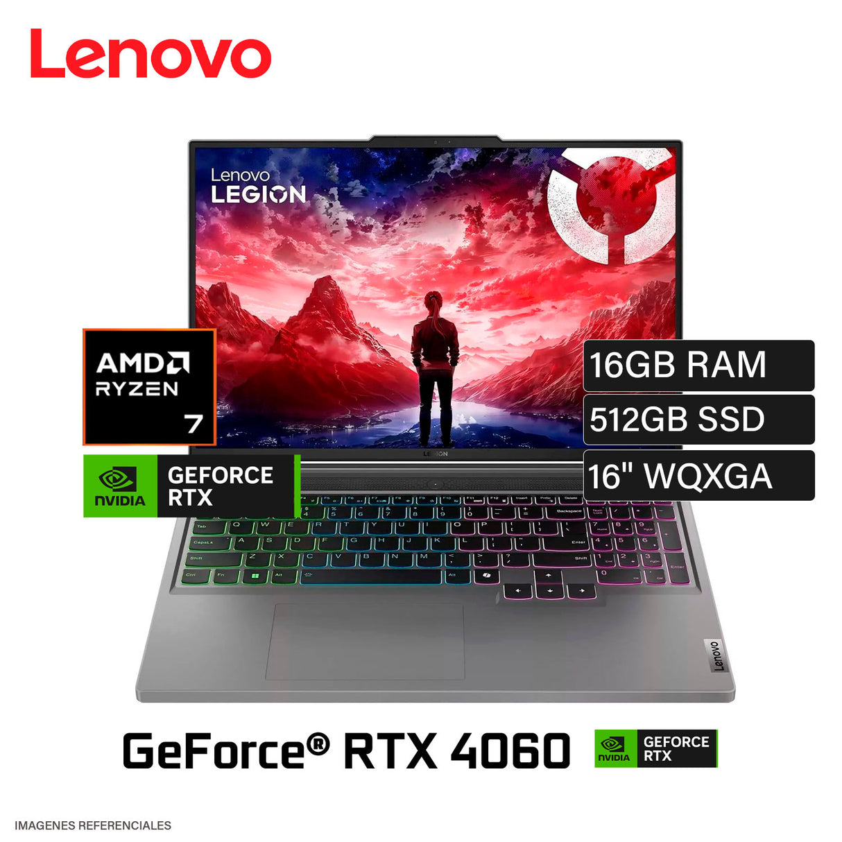 Laptop Lenovo Legion Slim 5 16AHP9 Ryzen 7 8845HS RAM 16GB Disco 512GB SSD NVIDIA RTX 4060 8GB 16" WQXGA FreeDOS (83DH0086LM)
