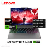 Laptop Lenovo Legion Slim 5 16AHP9 Ryzen 7 8845HS RAM 16GB Disco 512GB SSD NVIDIA RTX 4060 8GB 16" WQXGA FreeDOS (83DH0086LM)