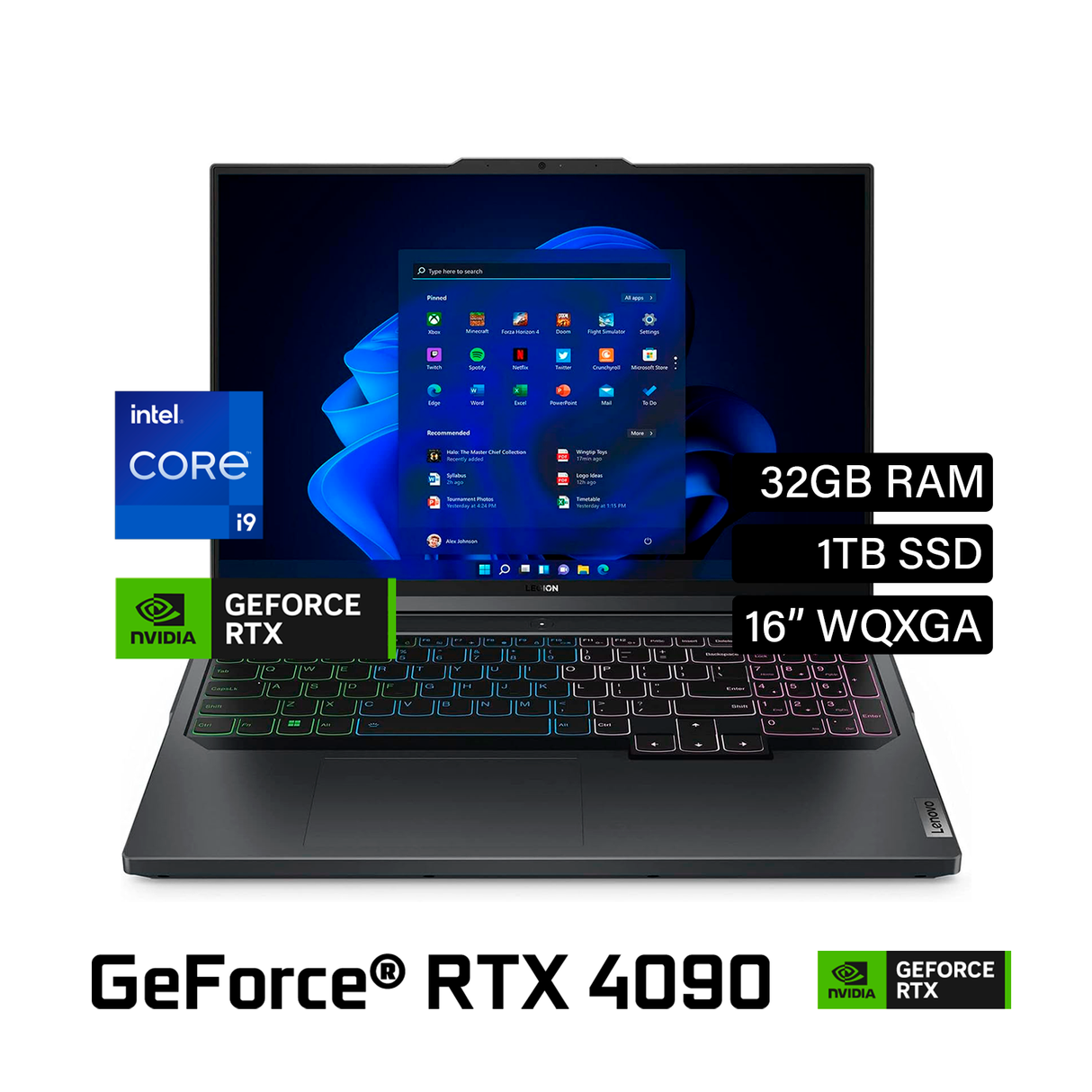 Laptop LENOVO Legion Pro 7 16IRX9H Intel Core i9 14900HX RAM 32GB Disco 1TB Video NVIDIA RTX 4090 16GB 16" WQXGA Windows 11