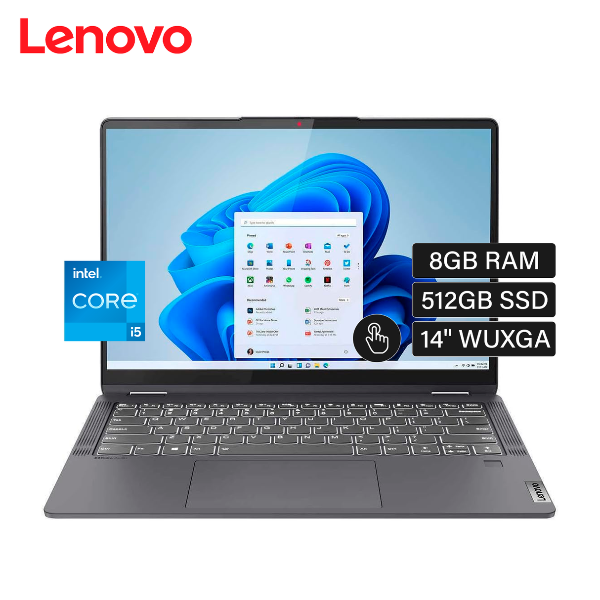 Laptop Lenovo IdeaPad Flex 7 14IAU7 Intel Core i5 1235U RAM 8GB Disco 512GB SSD 14" WUXGA Táctil Windows 11