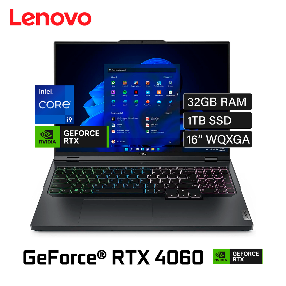 Laptop Lenovo Legion Pro 5 16IRX9 Intel Core i9 14900HX Ram 32GB Disco 1TB Video Nvidia RTX 4060 8GB 16" WQXGA Windows 11