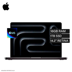 MacBook Pro 14 Chip M5 RAM 16GB Disco 1TB SSD 14.2" Retina Space Black Teclado Español (MDE14E/A)