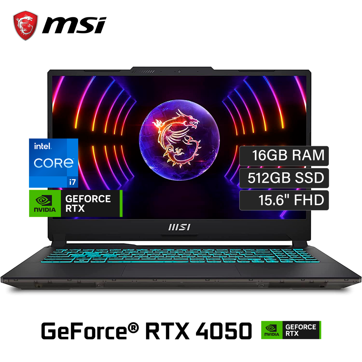 Laptop MSI CYBORG A13VE-218US Intel Core i7 13620H Ram 16GB Disco 512GB SSD Video Nvidia RTX 4050 6GB 15.6" FHD Windows 11