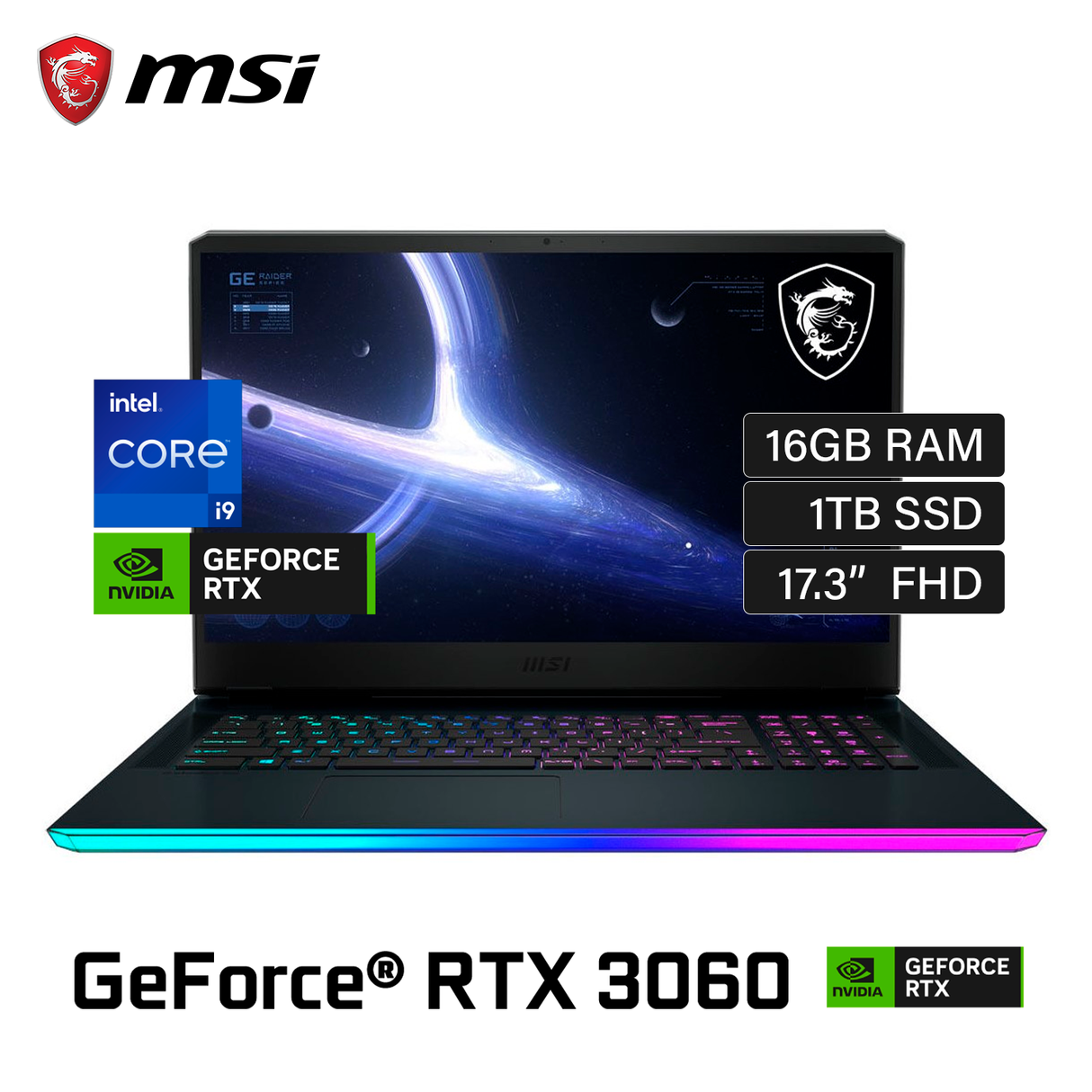 Portátil Gamer MSI GE76 RIDER Core i7 12Th 16GB 1TB RTX 3060 FHD 144Hz -  Portatiles Gamer