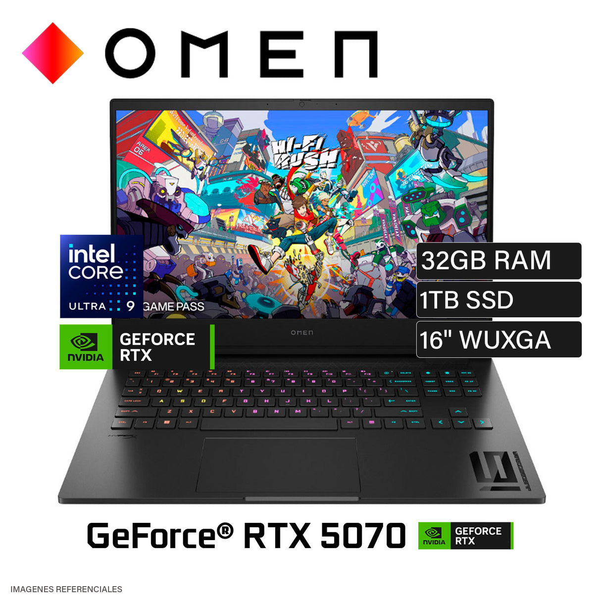 Laptop HP Omen 16-an0075cl Intel Core Ultra 9 285H Ram 32GB Disco 1TB SSD Nvidia RTX 5070 8GB 16" WUXGA Windows 11 (B94T1UA#ABA)