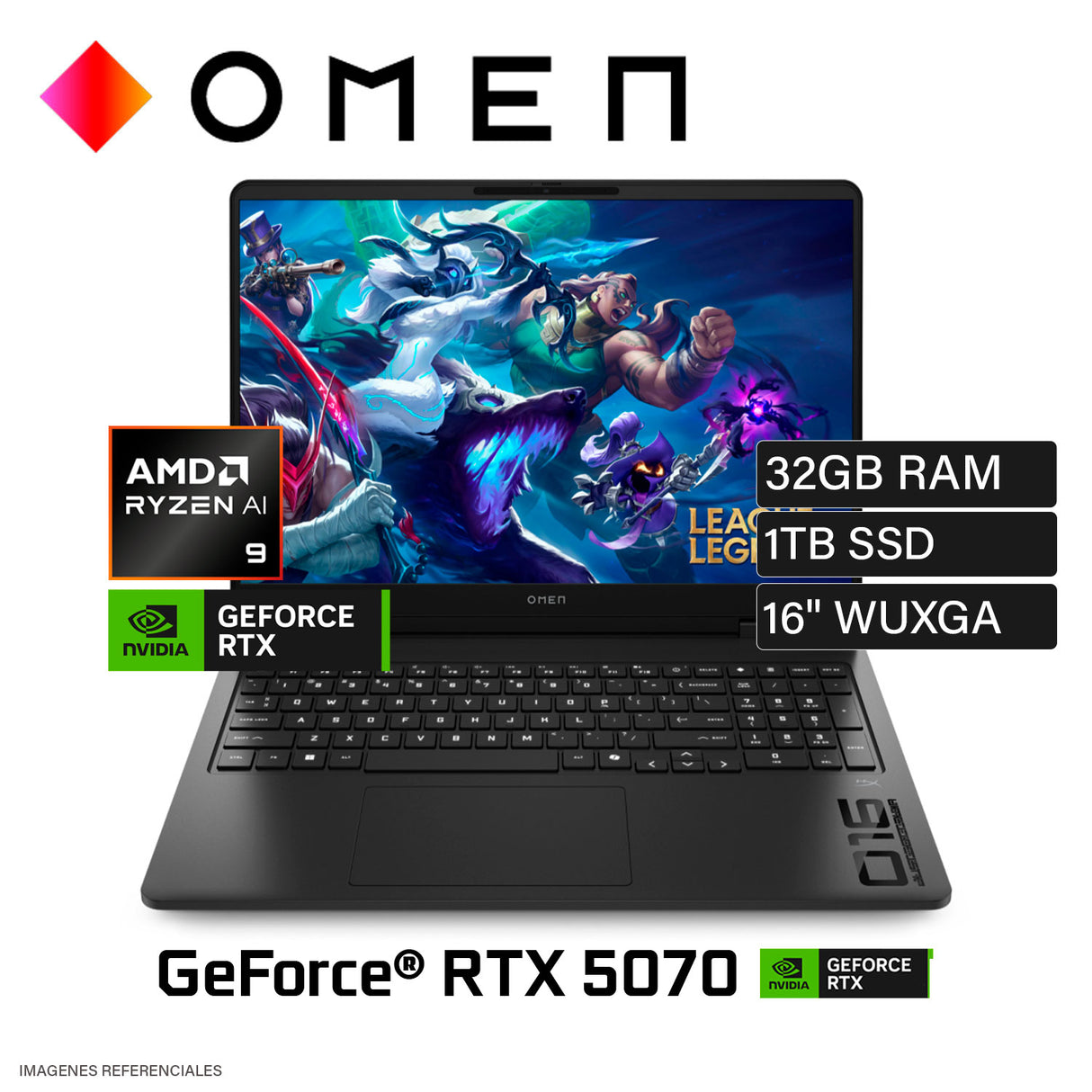 Laptop HP OMEN 16-AP0004LA Ryzen AI 9 365 32GB 1TB SSD NVIDIA GeForce RTX 5070 8GB 16" WUXGA 2K Windows 11 (BM6U7LA#ABM)