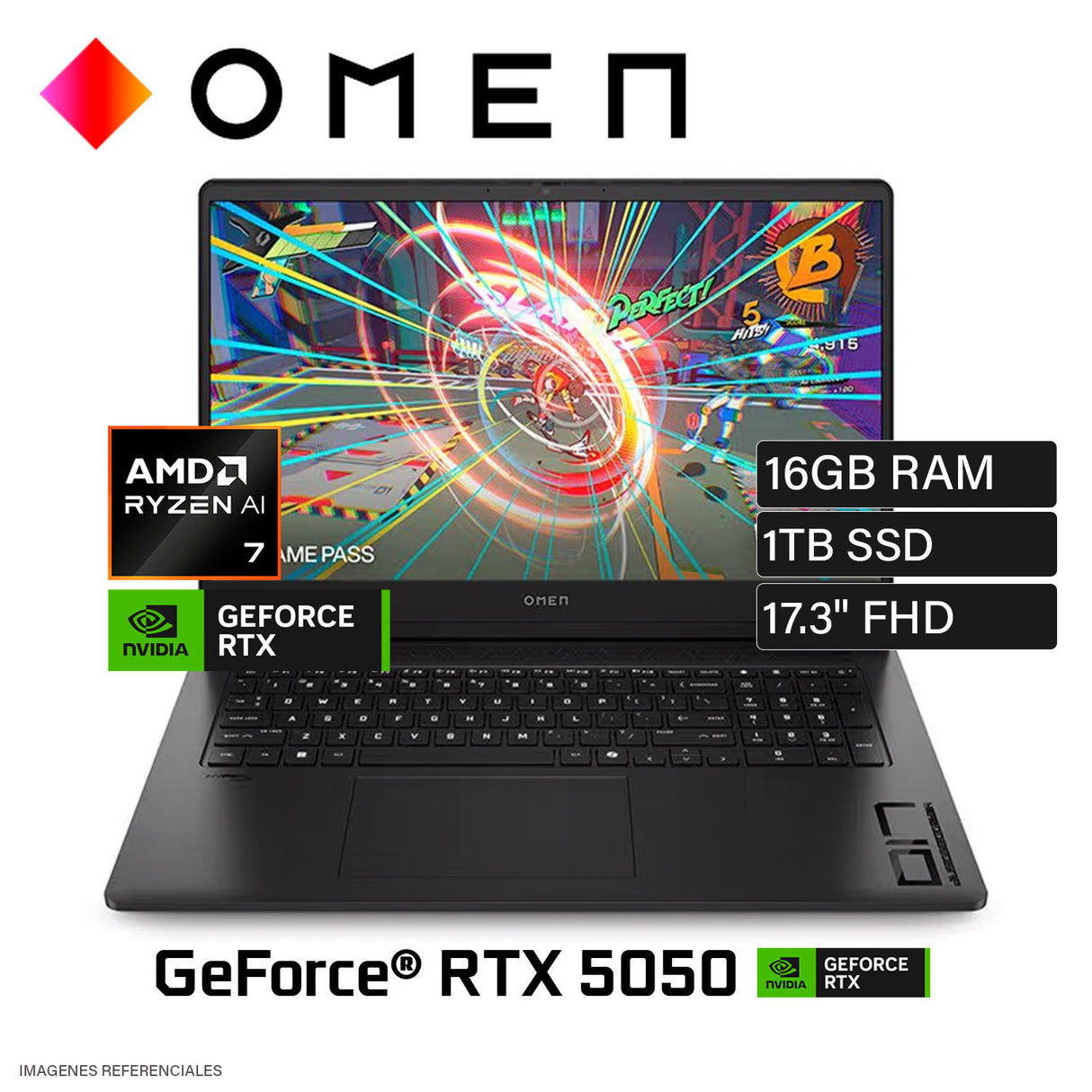 Laptop HP Omen 17 DB1001LA AMD Ryzen AI 7 350 Ram 16GB Disco 1TB SSD NVIDIA RTX 5050 8GB 17.3″ FHD FREEDOS (CW4E3LA)