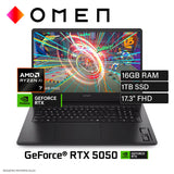 Laptop HP Omen 17 DB1001LA AMD Ryzen AI 7 350 Ram 16GB Disco 1TB SSD NVIDIA RTX 5050 8GB 17.3″ FHD FREEDOS (CW4E3LA)