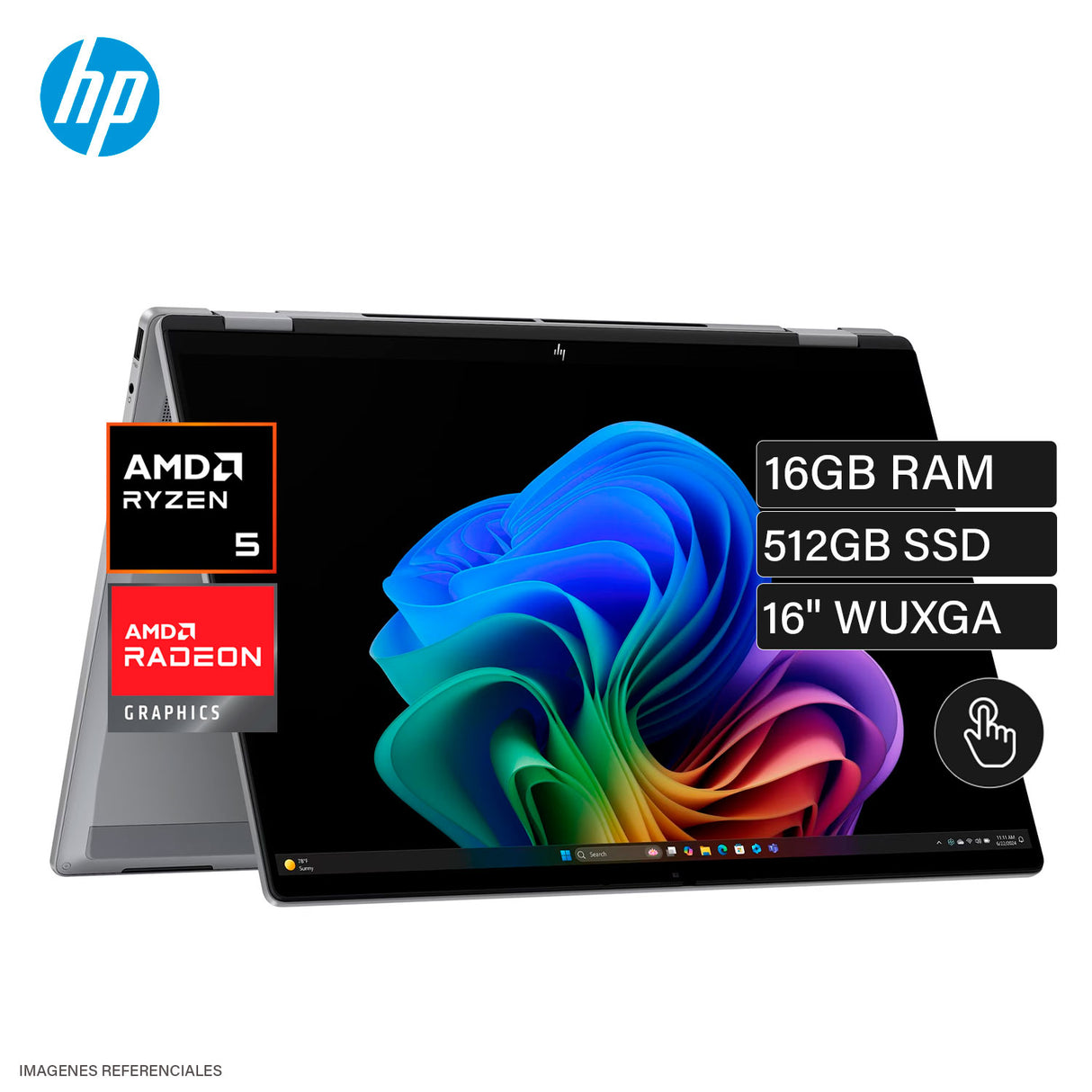 Laptop HP OmniBook X Flip 16-ar0013dx Ryzen AI 5 340 RAM 16 GB Disco 512 GB SSD 16" WUXGA Táctil Windows 11 (B5UJ4UA#ABA)