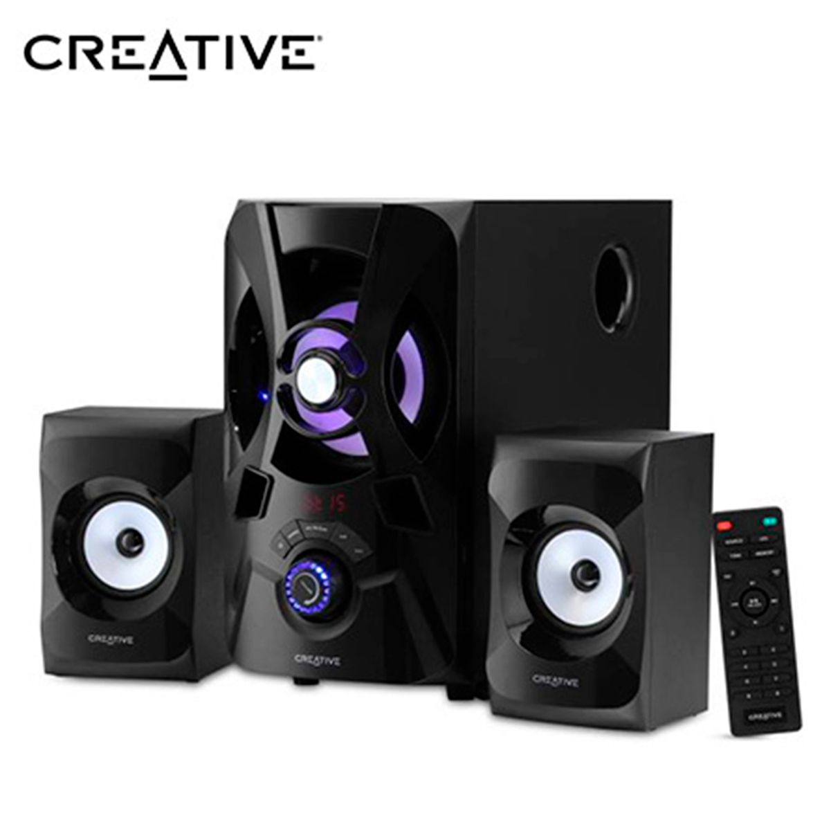 Parlante Creative E2900 2.1 60W/120W BT/ FM/ USB/ SD/ 3.5MM 220V LUZ LED Black