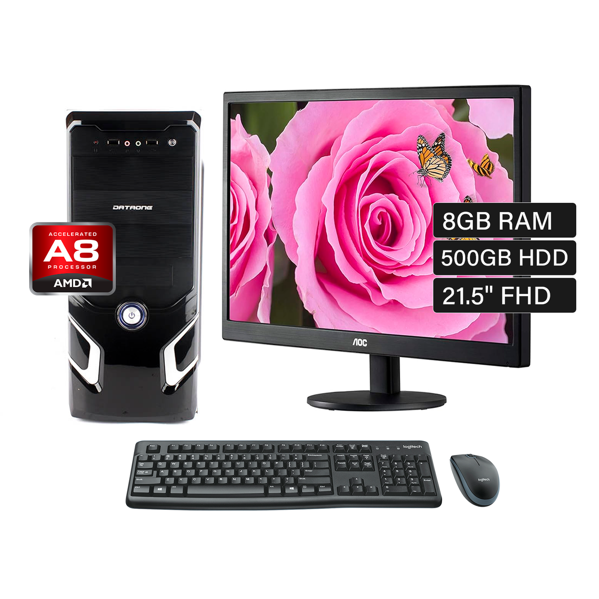 PC de Escritorio AMD A8 9600 RAM 8GB Disco 256 SSD Monitor 21.5" + kit teclado y mouse
