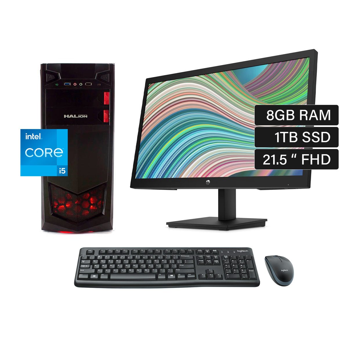 PC de Escritorio Intel Ci5 11400 (Gen 11) RAM 8GB Disco 1TB SSD Monitor 21.5" + kit teclado y mouse