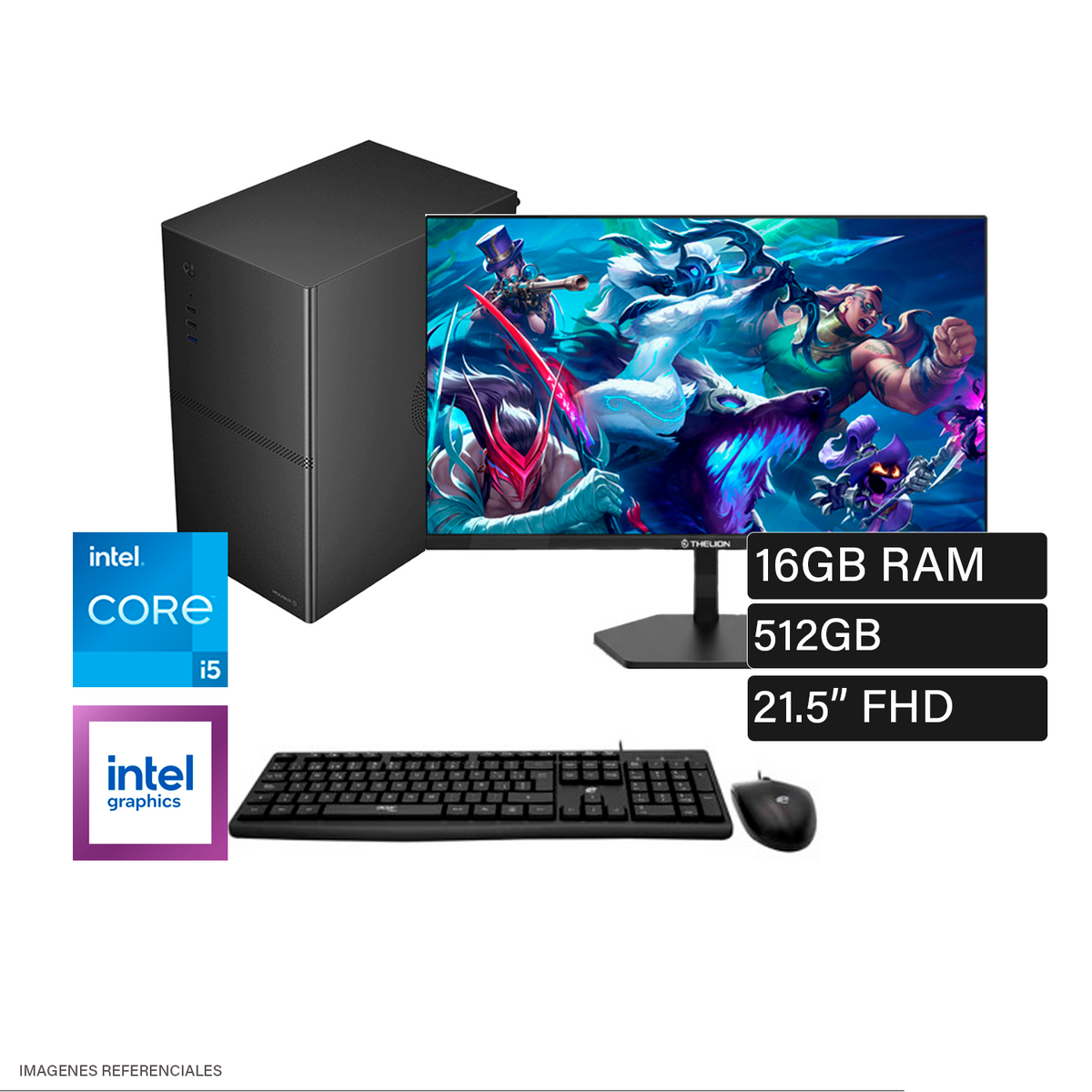 PC Escritorio Intel Ci5 14400 Ram 16GB Disco 512GB Solido Sata Monitor 21.5" FHD + Kit Teclado Y Mouse