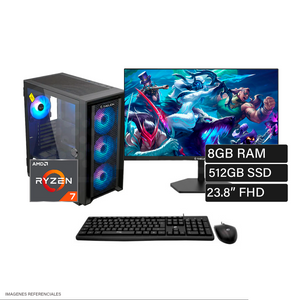 PC Escritorio AMD Ryzen 7 5700 Ram 8GB Disco 512GB SSD Video RTX  5050 6GB Monitor 23.8" FHD