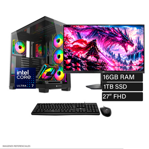 PC Escritorio Intel Core Ultra 7 270K Ram 16GB Disco 1TB SSD Video RTX  5050 8GB Monitor 27" FHD + Kit Teclado Y Mouse