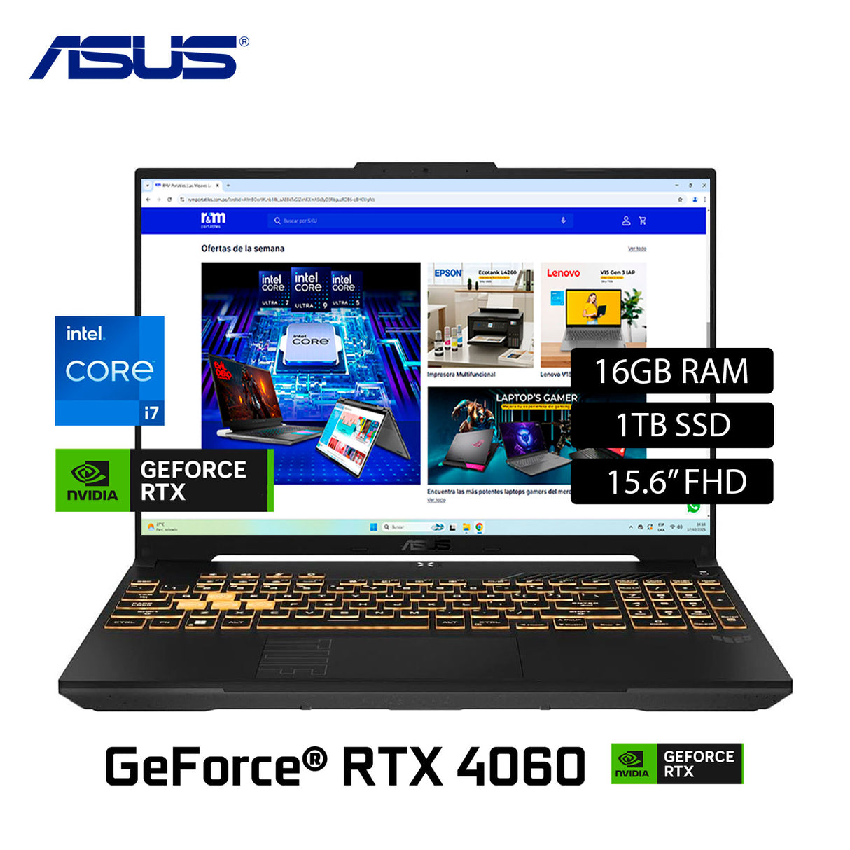 Laptop Asus Tuf Gaming FX507W-WS74 Intel Core i7 13620H Ram 16GB Disco 1TB SSD Video Nvidia RTX 4060 8GB 15.6" FHD Windows 11