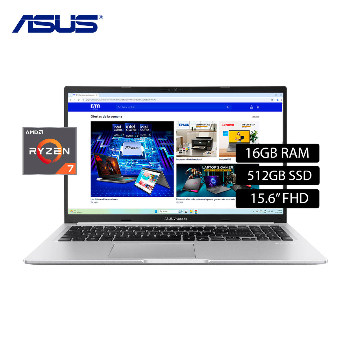 Laptop Asus Vivobook 15 M1502YA-NJ572W Ryzen 7 5825U Ram 16GB Disco 512GB 15.6" FHD Windows 11