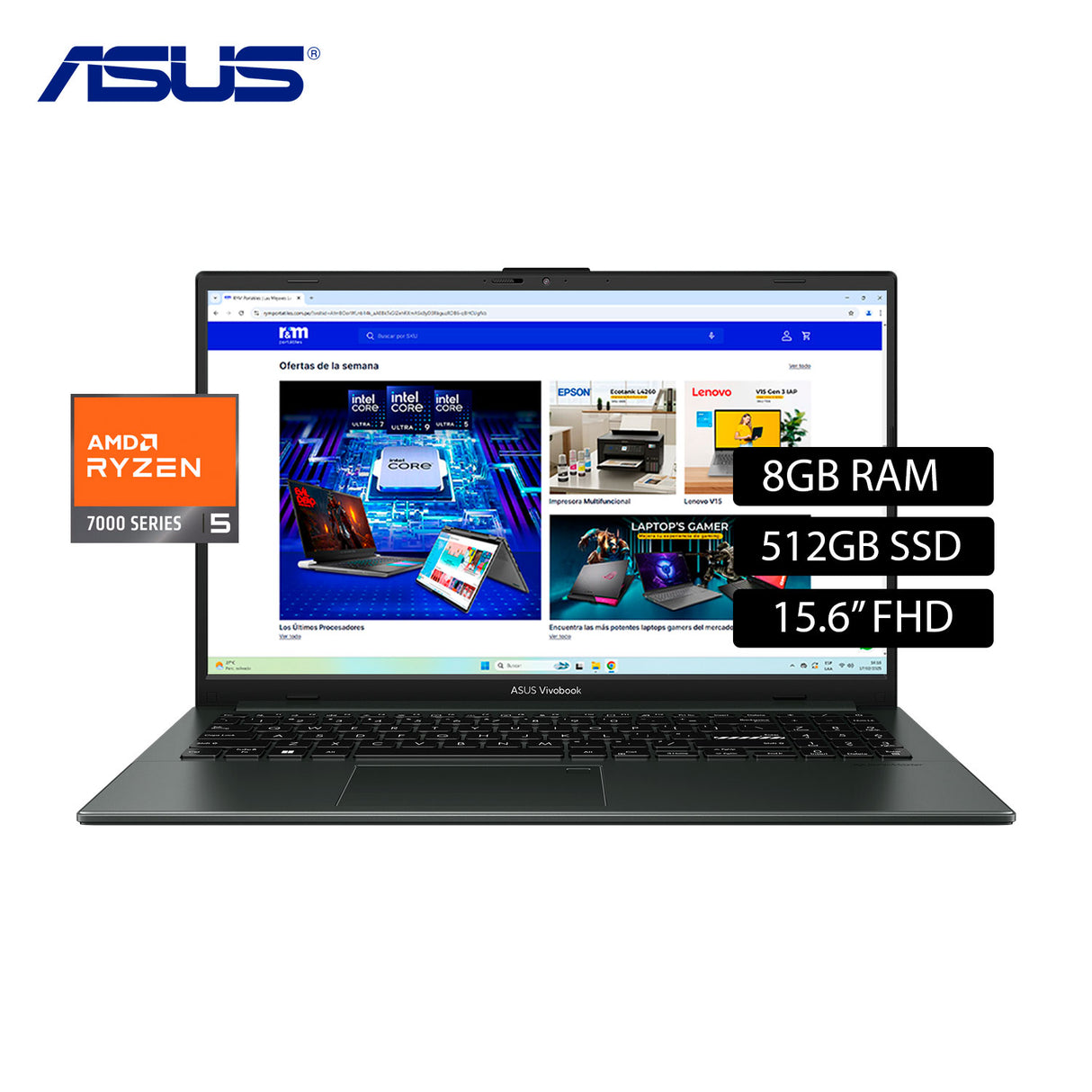 Laptop Asus Vivobook E1504FA-L1655 Ryzen 5 7520U Ram 8GB Disco 512GB 15.6" FHD FreeDos