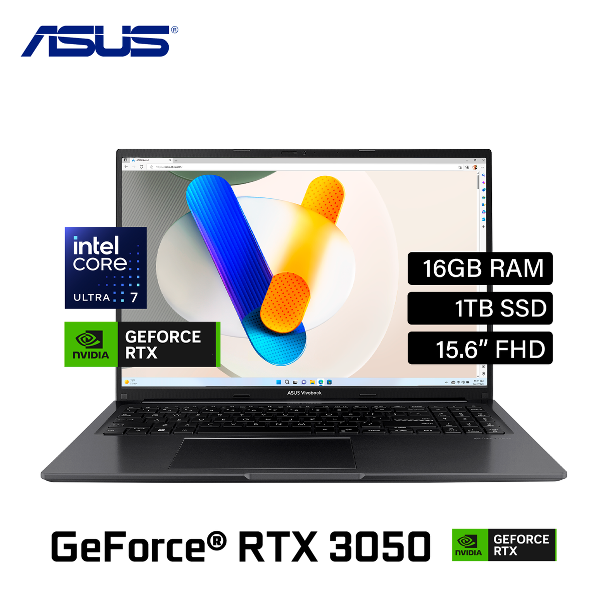 Laptop ASUS VivoBook Pro 15 Q533MJ-U73050 Core Ultra 7 155H Ram 16GB Disco 1TB SSD Video RTX 3050 6GB 15.6" FHD Windows 11