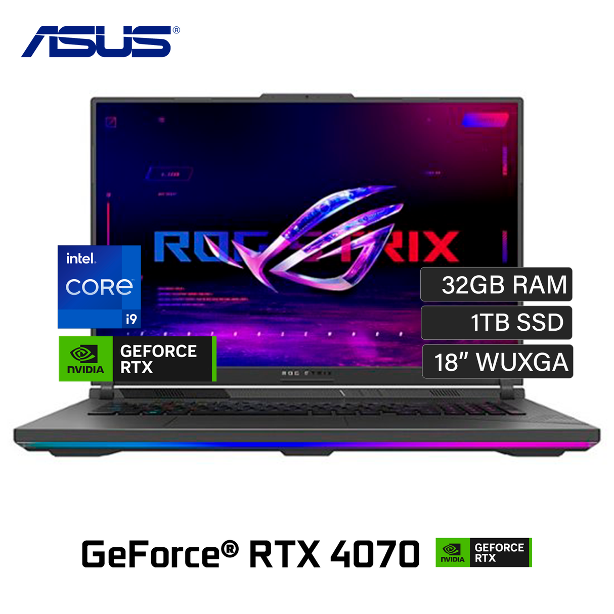 Laptop ASUS ROG Strix G18 (2024) G814JIR-XS96 Intel Core i9 14900HX RAM 32GB Disco 1TB Video  Nvidia RTX 4070 8GB 18" WQXGA