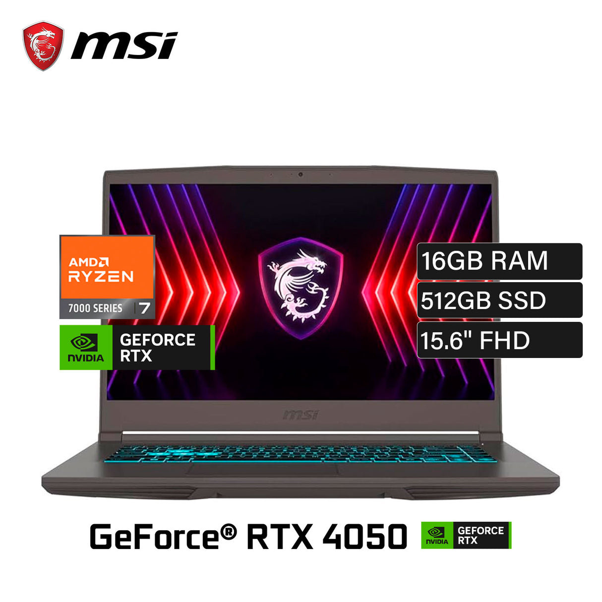 Laptop MSI Thin A15 B7VE B7VE-632XPE Ryzen 7 7735HS RAM 16GB Disco 512GB SSD NVIDIA RTX 4050 6GB 15.6″ FHD FreeDOS (9S7-16RK11-632)