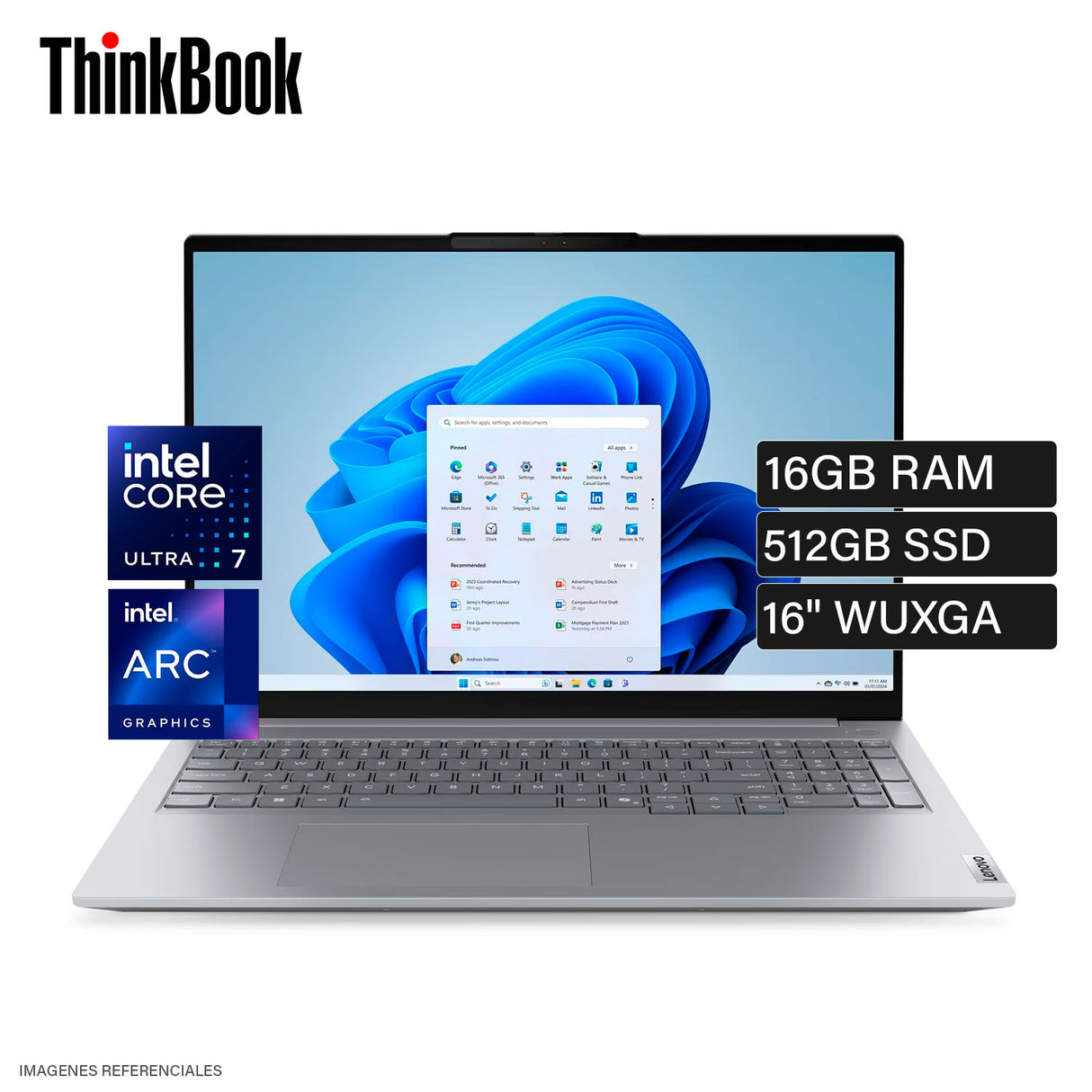 Laptop Lenovo ThinkBook 16 G8 IAL Intel Core Ultra 7 255H Ram 16GB Disco 512GB SSD 16″ WUXGA Windows 11 Pro (21SK00CELM)