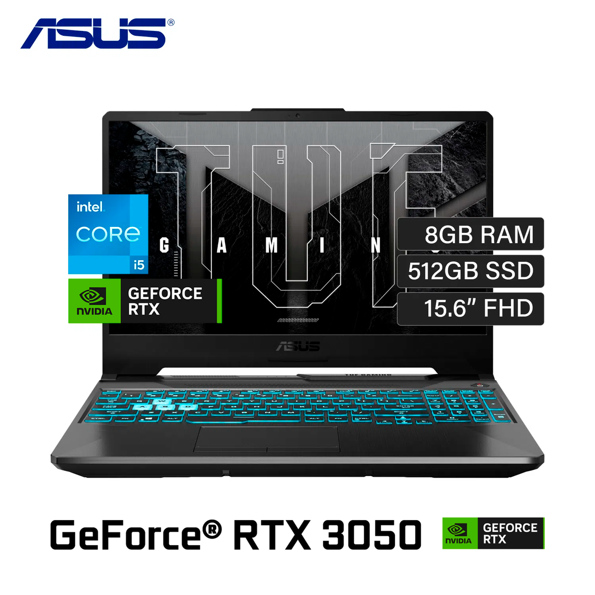 Laptop Asus TUF Gaming FX506H Intel Core i5 11400H RAM 8GB Disco 512GB SSD Video Nvidia RTX 3050 4GB 15.6" FHD Windows 11