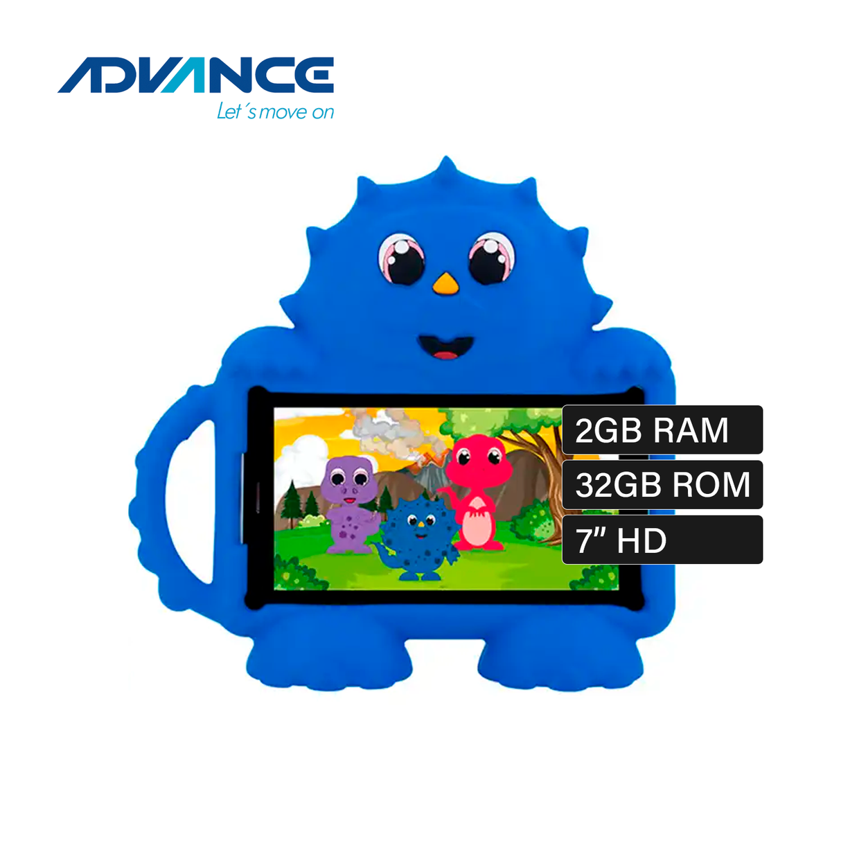 Tablet Advance TR8990 RAM 2GB Almacenamiento 32GB 7" 4G + Protector Especial Dino Azul