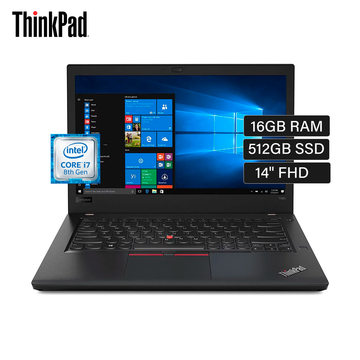 Laptop Lenovo ThinkPad T480 Intel Core i7 RAM 16GB Disco 512GB SSD 14" FHD Windows 11 Open Box