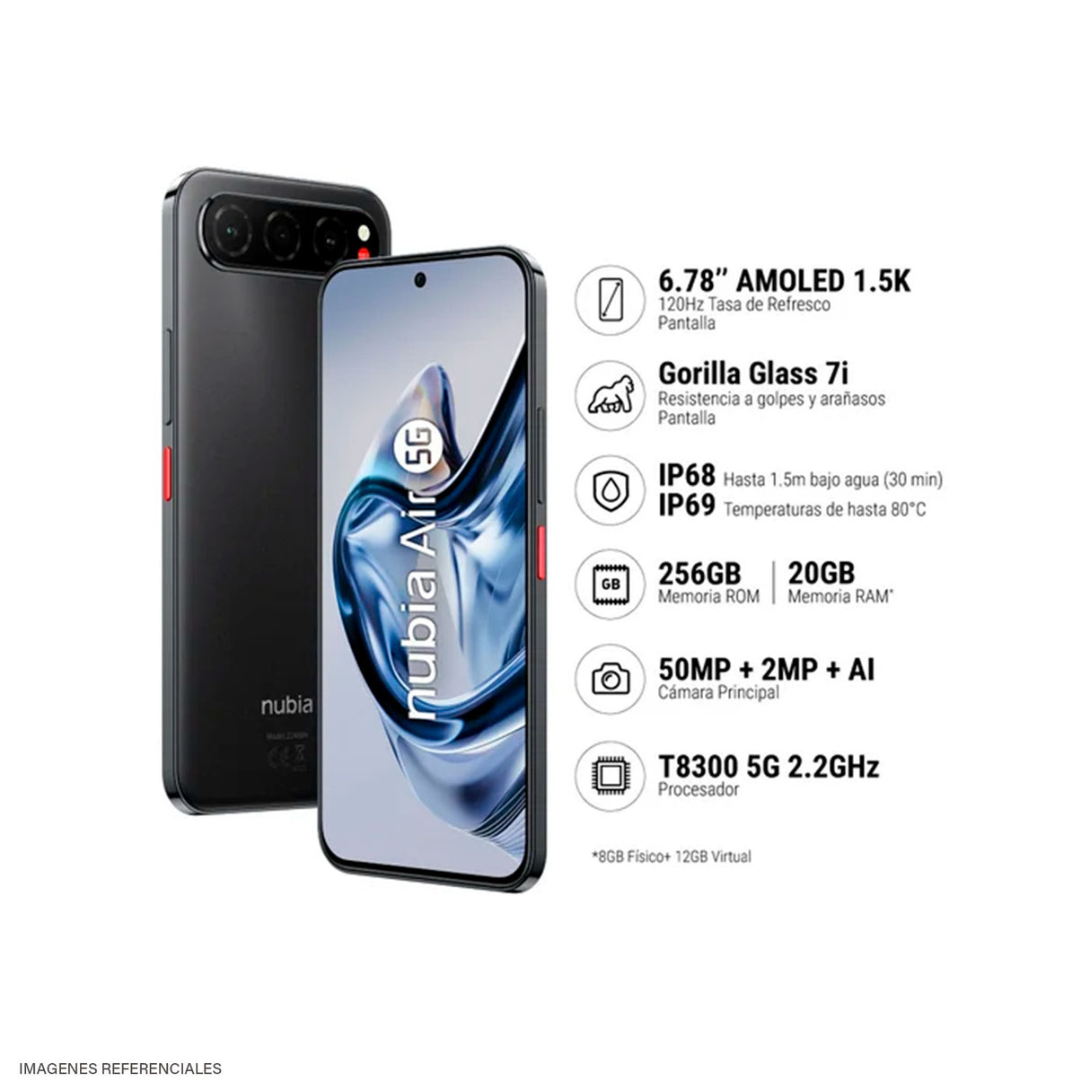 Celular ZTE Nubia Air Z2468N RAM 20GB Almacenamiento 512GB 6.78" FHD+ Negro Android 15