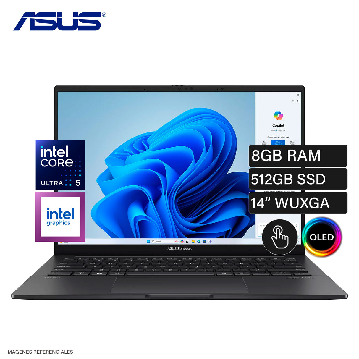 Laptop Asus Zenbook Q415MA-U5512 Intel Core Ultra 5 125H Ram 8GB Disco 512GB SSD 14" WUXGA OLED Tactil Windows 11 (90NB11R7-M00H00)