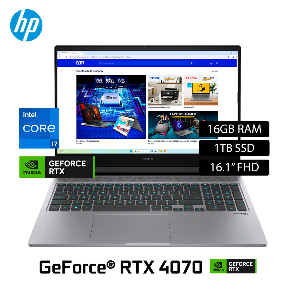 Laptop HP Omen 16-AE0075CL Intel Core i7 14700HX Ram 16 Disco 1TB SSD Nvidia RTX 4070 8GB 16.1" FHD Windows 11