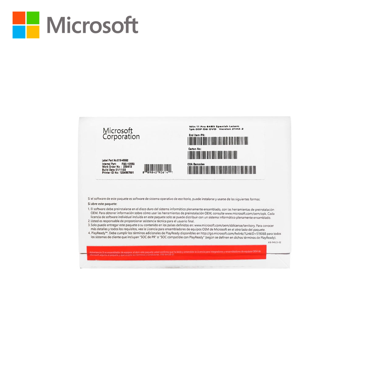 Licencia Microsoft Windows 11 Pro 64Bit Español OEM PERPETUA