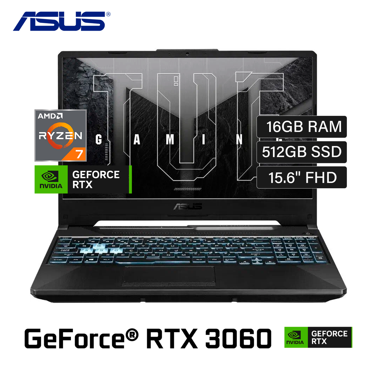 Laptop Asus TUF Gaming FA506QM-HN008 Ryzen 7 5800H Ram 16GB Disco 512GB SSD Video  Nvidia RTX 3060 6GB 15.6″ FHD
