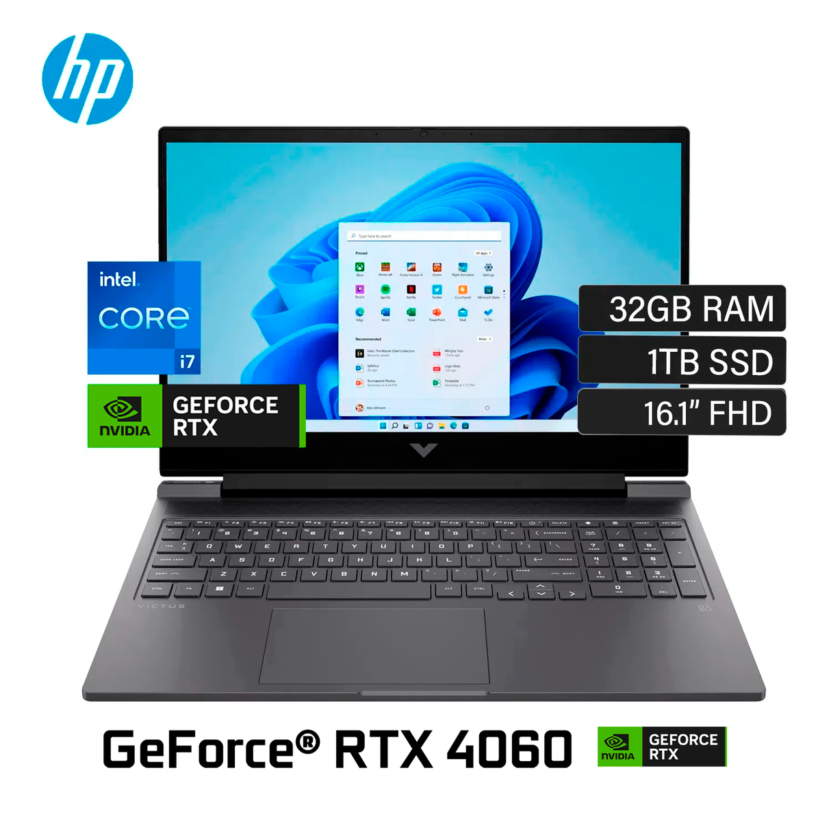 Laptop HP Victus 16-R0073 Intel Core i7 13700H Ram 32GB Disco 1TB SSD Video Nvidia RTX 4060 8GB 16.1" FHD Windows 11